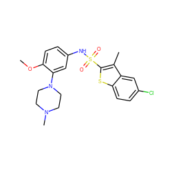 COc1ccc(NS(=O)(=O)c2sc3ccc(Cl)cc3c2C)cc1N1CCN(C)CC1 ZINC000013441435