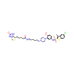 COc1ccc(NS(=O)(=O)c2sc3ccc(Cl)cc3c2C)cc1N1CCN(CCCCCCNC(=O)CCCC[C@H]2SC[C@@H]3NC(=O)N[C@@H]32)CC1 ZINC000095544762