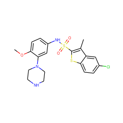 COc1ccc(NS(=O)(=O)c2sc3ccc(Cl)cc3c2C)cc1N1CCNCC1 ZINC000001489208