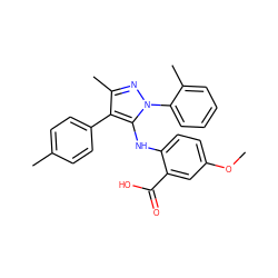 COc1ccc(Nc2c(-c3ccc(C)cc3)c(C)nn2-c2ccccc2C)c(C(=O)O)c1 ZINC000064526896