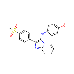 COc1ccc(Nc2c(-c3ccc(S(C)(=O)=O)cc3)nc3ccccn23)cc1 ZINC000040401382