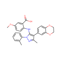 COc1ccc(Nc2c(-c3ccc4c(c3)OCCO4)c(C)nn2-c2ccccc2C)c(C(=O)O)c1 ZINC000064548319