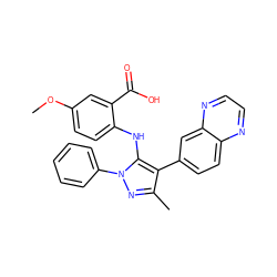 COc1ccc(Nc2c(-c3ccc4nccnc4c3)c(C)nn2-c2ccccc2)c(C(=O)O)c1 ZINC000064548821