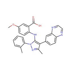 COc1ccc(Nc2c(-c3ccc4nccnc4c3)c(C)nn2-c2ccccc2C)c(C(=O)O)c1 ZINC000064548320