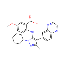 COc1ccc(Nc2c(-c3ccc4nccnc4c3)c(C)nn2C2CCCCC2)c(C(=O)O)c1 ZINC000064548489