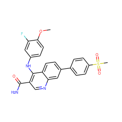 COc1ccc(Nc2c(C(N)=O)cnc3cc(-c4ccc(S(C)(=O)=O)cc4)ccc23)cc1F ZINC000028960681