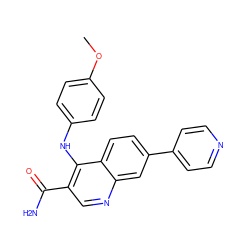 COc1ccc(Nc2c(C(N)=O)cnc3cc(-c4ccncc4)ccc23)cc1 ZINC000028959755