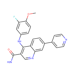 COc1ccc(Nc2c(C(N)=O)cnc3cc(-c4ccncc4)ccc23)cc1F ZINC000028959818