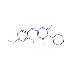 COc1ccc(Nc2cc(=O)n(C3CCCCC3)c(=O)[nH]2)c(OC)c1 ZINC000002961203