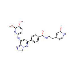 COc1ccc(Nc2cc(-c3ccc(C(=O)NCCc4cc[nH]c(=O)c4)cc3)nn3ccnc23)nc1OC ZINC000207361722