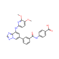 COc1ccc(Nc2cc(-c3cccc(C(=O)Nc4ccc(C(=O)O)cc4)c3)cn3ncnc23)nc1OC ZINC000095575252