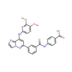 COc1ccc(Nc2cc(-c3cccc(C(=O)Nc4ccc(C(=O)O)cc4)c3)nn3ccnc23)nc1OC ZINC000095574026