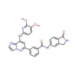 COc1ccc(Nc2cc(-c3cccc(C(=O)Nc4ccc5c(c4)CNC5=O)c3)nn3ccnc23)nc1OC ZINC000207389964