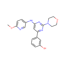 COc1ccc(Nc2cc(-c3cccc(O)c3)nc(N3CCOCC3)n2)cn1 ZINC000064560082