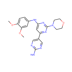 COc1ccc(Nc2cc(-c3cnc(N)nc3)nc(N3CCOCC3)n2)cc1OC ZINC000084633124