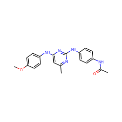 COc1ccc(Nc2cc(C)nc(Nc3ccc(NC(C)=O)cc3)n2)cc1 ZINC000024023322