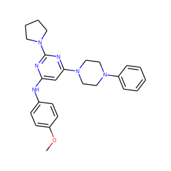 COc1ccc(Nc2cc(N3CCN(c4ccccc4)CC3)nc(N3CCCC3)n2)cc1 ZINC000073161804