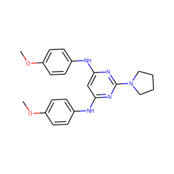 COc1ccc(Nc2cc(Nc3ccc(OC)cc3)nc(N3CCCC3)n2)cc1 ZINC000073161807