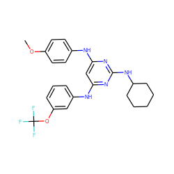 COc1ccc(Nc2cc(Nc3cccc(OC(F)(F)F)c3)nc(NC3CCCCC3)n2)cc1 ZINC000073164304