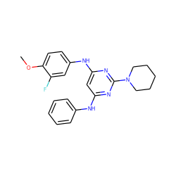 COc1ccc(Nc2cc(Nc3ccccc3)nc(N3CCCCC3)n2)cc1F ZINC000073164496