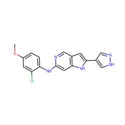 COc1ccc(Nc2cc3[nH]c(-c4cn[nH]c4)cc3cn2)c(Cl)c1 ZINC000103250541