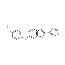 COc1ccc(Nc2cc3[nH]c(-c4cn[nH]c4)cc3cn2)cc1 ZINC000103250520