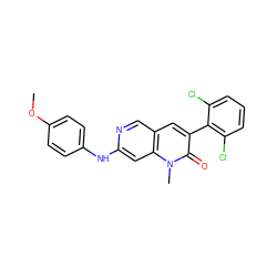 COc1ccc(Nc2cc3c(cn2)cc(-c2c(Cl)cccc2Cl)c(=O)n3C)cc1 ZINC000013809644