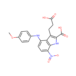 COc1ccc(Nc2ccc([N+](=O)[O-])c3[nH]c(C(=O)O)c(CCC(=O)O)c23)cc1 ZINC000299869334