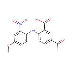 COc1ccc(Nc2ccc(C(C)=O)cc2C(=O)O)c([N+](=O)[O-])c1 ZINC000084652091