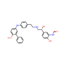 COc1ccc(Nc2ccc(CCNC[C@H](O)c3ccc(O)c(NC=O)c3)cc2)cc1-c1ccccc1 ZINC000034379665