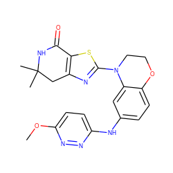 COc1ccc(Nc2ccc3c(c2)N(c2nc4c(s2)C(=O)NC(C)(C)C4)CCO3)nn1 ZINC000040976188