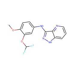 COc1ccc(Nc2n[nH]c3cccnc23)cc1OC(F)F ZINC000166856934