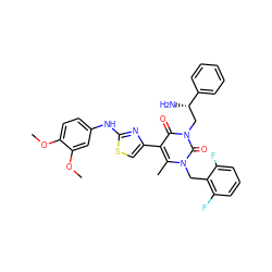 COc1ccc(Nc2nc(-c3c(C)n(Cc4c(F)cccc4F)c(=O)n(C[C@H](N)c4ccccc4)c3=O)cs2)cc1OC ZINC000028390062