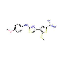 COc1ccc(Nc2nc(-c3cc(C(=N)N)sc3SC)cs2)cc1 ZINC000028008013