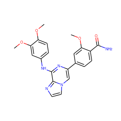 COc1ccc(Nc2nc(-c3ccc(C(N)=O)c(OC)c3)cn3ccnc23)cc1OC ZINC000145405422