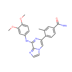 COc1ccc(Nc2nc(-c3ccc(C(N)=O)cc3C)cn3ccnc23)cc1OC ZINC000145372571