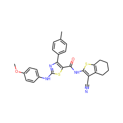 COc1ccc(Nc2nc(-c3ccc(C)cc3)c(C(=O)Nc3sc4c(c3C#N)CCCC4)s2)cc1 ZINC000299856447