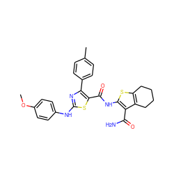 COc1ccc(Nc2nc(-c3ccc(C)cc3)c(C(=O)Nc3sc4c(c3C(N)=O)CCCC4)s2)cc1 ZINC000299868971