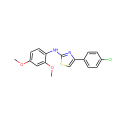 COc1ccc(Nc2nc(-c3ccc(Cl)cc3)cs2)c(OC)c1 ZINC000000613051