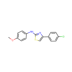 COc1ccc(Nc2nc(-c3ccc(Cl)cc3)cs2)cc1 ZINC000000246634