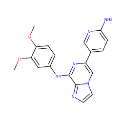 COc1ccc(Nc2nc(-c3ccc(N)nc3)cn3ccnc23)cc1OC ZINC000147027019