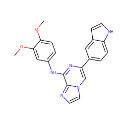 COc1ccc(Nc2nc(-c3ccc4[nH]ccc4c3)cn3ccnc23)cc1OC ZINC000147390743