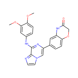 COc1ccc(Nc2nc(-c3ccc4c(c3)NC(=O)CO4)cn3ccnc23)cc1OC ZINC000168600494