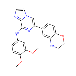 COc1ccc(Nc2nc(-c3ccc4c(c3)NCCO4)cn3ccnc23)cc1OC ZINC000147165634