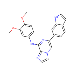 COc1ccc(Nc2nc(-c3ccc4cc[nH]c4c3)cn3ccnc23)cc1OC ZINC000147378936