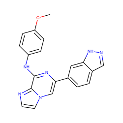 COc1ccc(Nc2nc(-c3ccc4cn[nH]c4c3)cn3ccnc23)cc1 ZINC000147134791