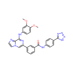 COc1ccc(Nc2nc(-c3cccc(C(=O)Nc4ccc(-c5nnn[nH]5)cc4)c3)cn3ccnc23)cc1OC ZINC000165004317