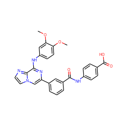 COc1ccc(Nc2nc(-c3cccc(C(=O)Nc4ccc(C(=O)O)cc4)c3)cn3ccnc23)cc1OC ZINC000098208741