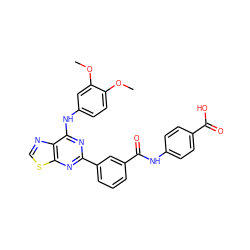 COc1ccc(Nc2nc(-c3cccc(C(=O)Nc4ccc(C(=O)O)cc4)c3)nc3scnc23)cc1OC ZINC000095578794