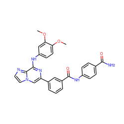 COc1ccc(Nc2nc(-c3cccc(C(=O)Nc4ccc(C(N)=O)cc4)c3)cn3ccnc23)cc1OC ZINC000145216714